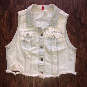 Custom denim blue jean jacket with lace